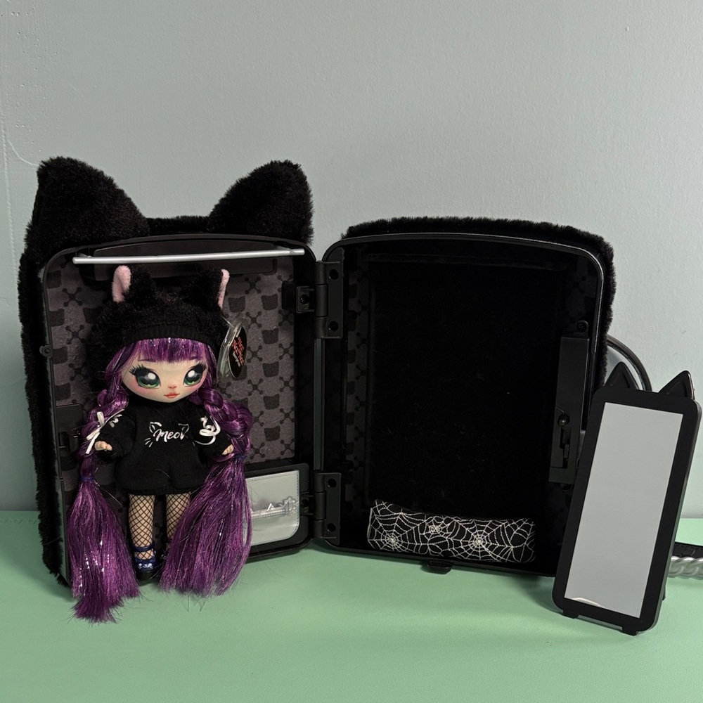 Na Na Na Surprise Doll Tuesday Meow with Black Cat Kids Backpack, Girl Doll Toy